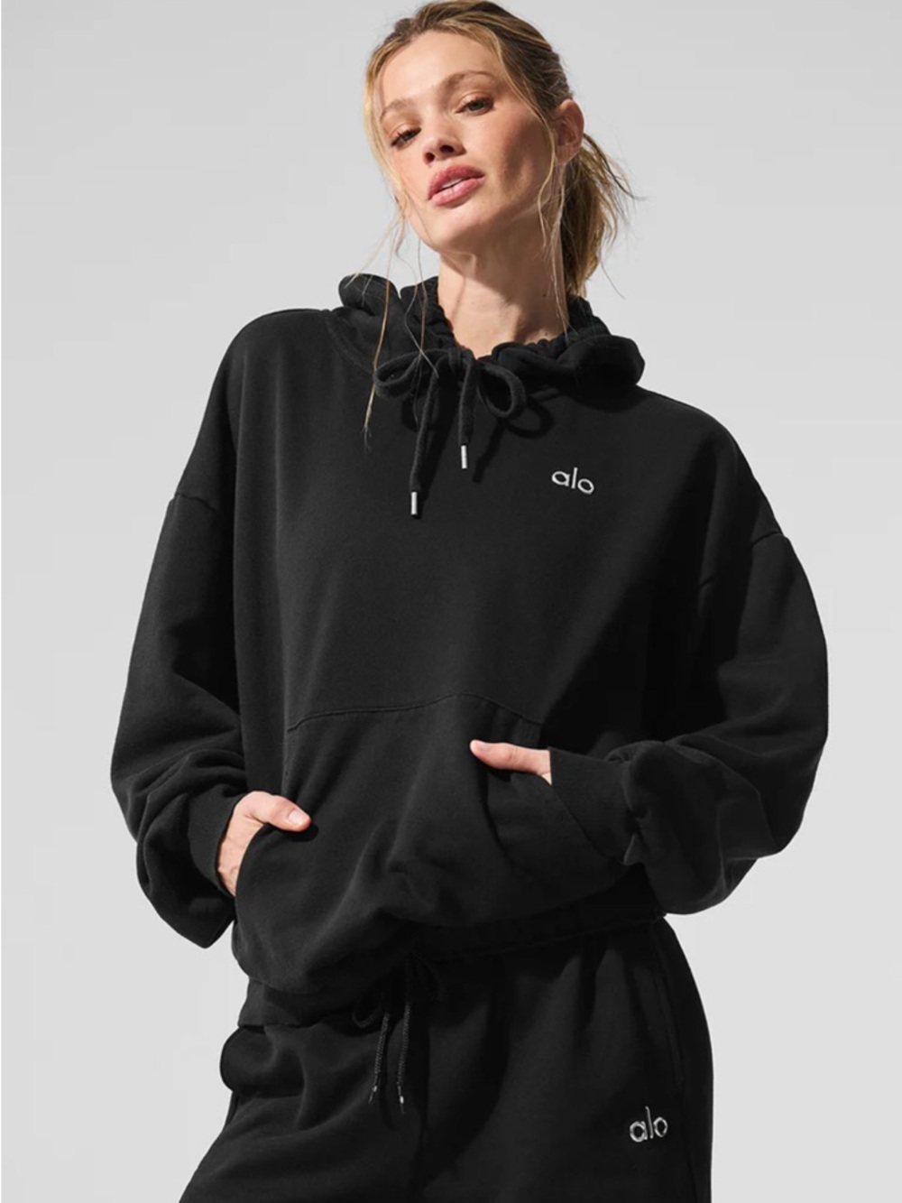 Alo Yoga Accolade Pullover Hoodie Black Women's Size L Long Sleeve